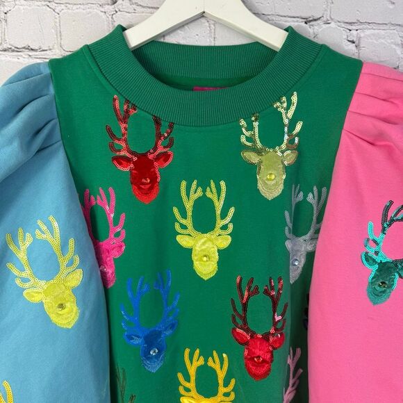 Queen of Sparkles Colorblock Reindeer Embellished Holiday Dress Size Small - Picture 4 of 10